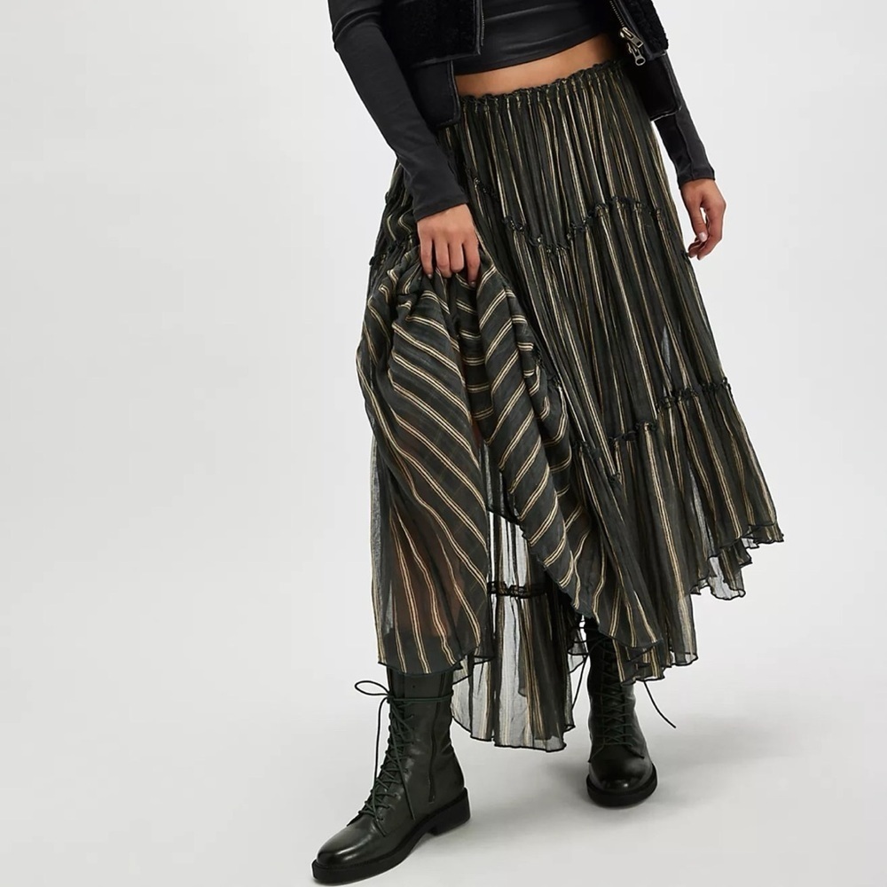 Free People FP One Ember Striped Midi Skirt Green XS